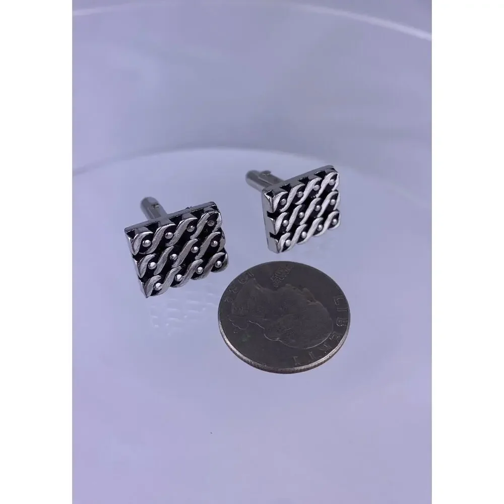 Modernist Scroll Twist Silver Tone Cufflinks Tie Clip Swank Geometric Vintage